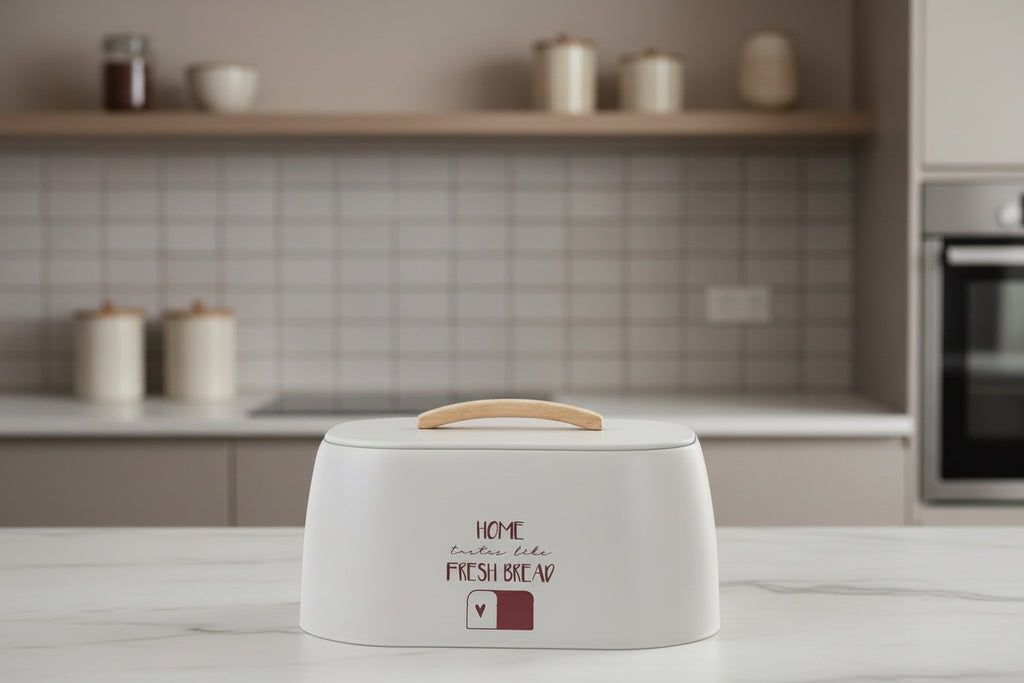 Boîte à Pain en Métal avec Couvercle en Bois d'Hévéa 🍞