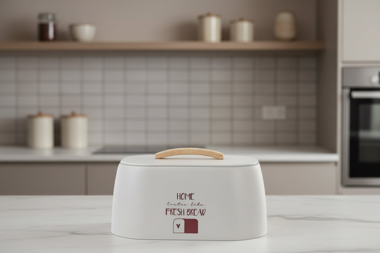 Boîte à Pain en Métal avec Couvercle en Bois d'Hévéa 🍞