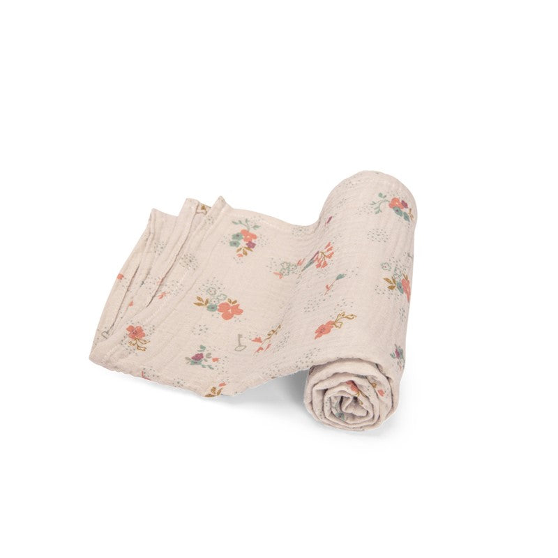 Juego de 3 muselinas estampadas (rosa/crema/flores) PED