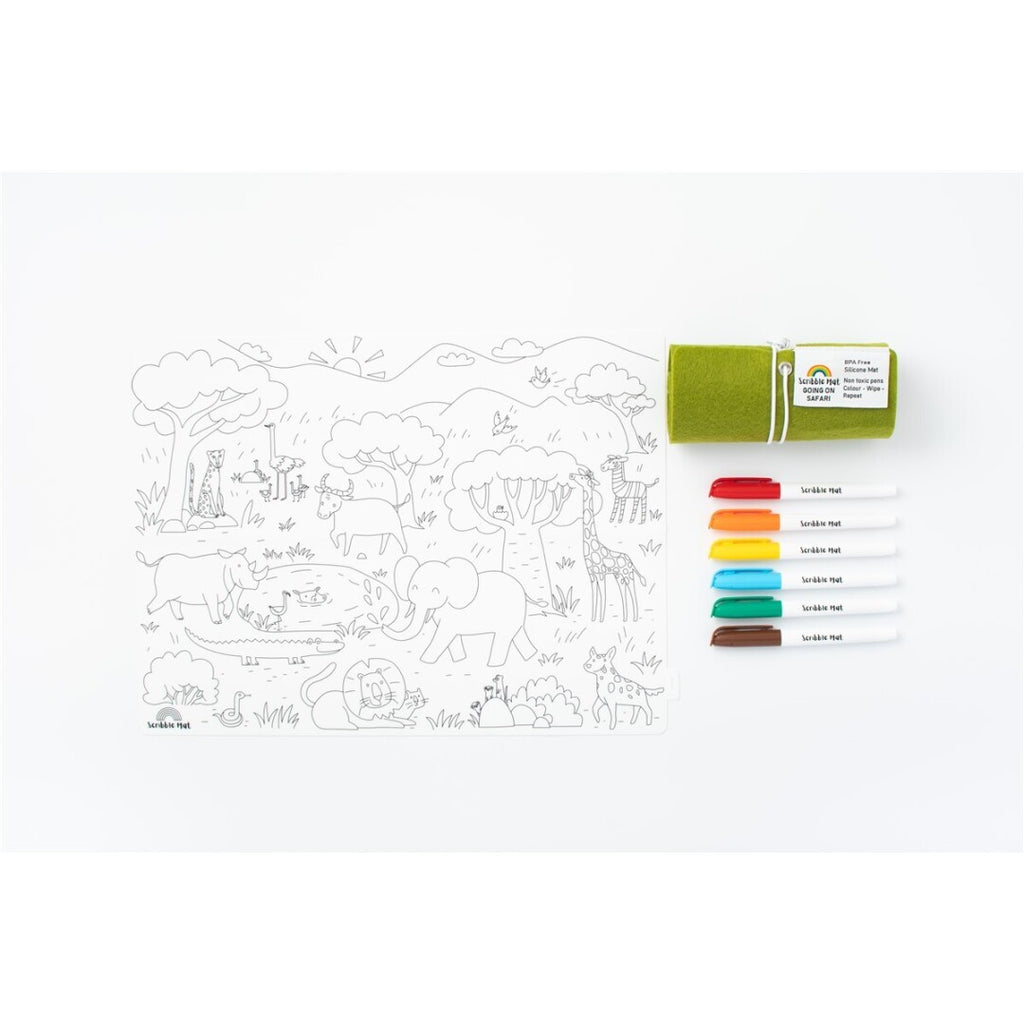 Scribble “De Safari” – Tapete de Silicona + 6 Rotuladores 🦁🌿✨
