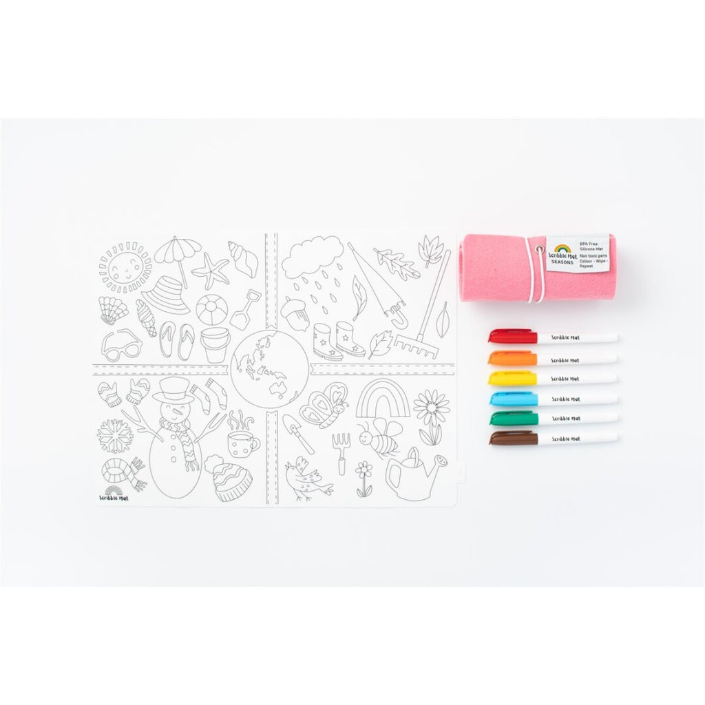 Scribble “Las Estaciones” – Tapete de Silicona + 6 Rotuladores 🍁❄️🌸☀️✨