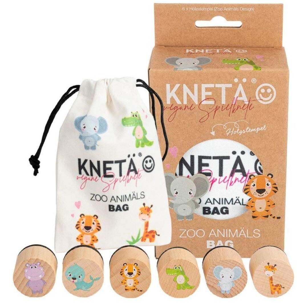 Set de tampons en bois Kneta – Animaux du zoo 🦒🐘
