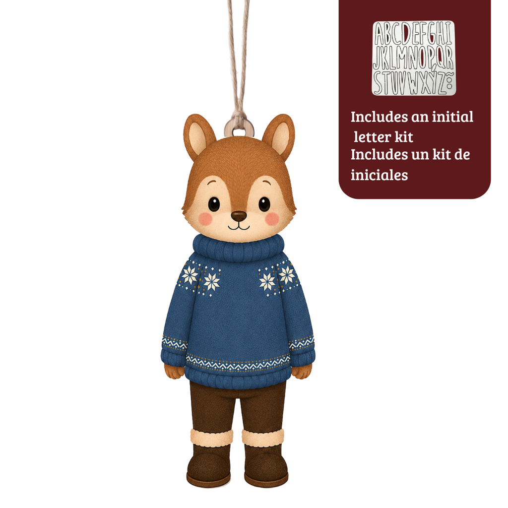 Adorno de Madera con Kit de Iniciales – Animal Invernal 🎄✨