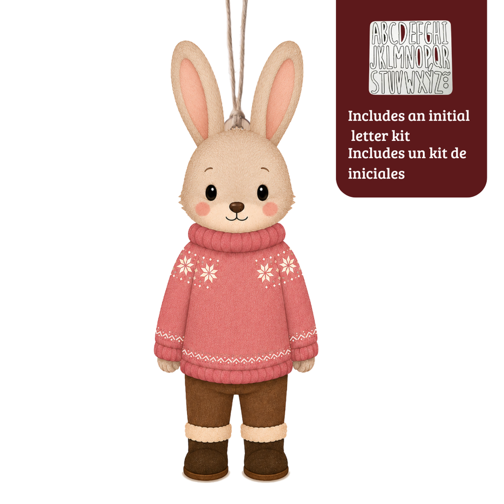 Adorno de Madera con Kit de Iniciales – Animal Invernal 🎄✨
