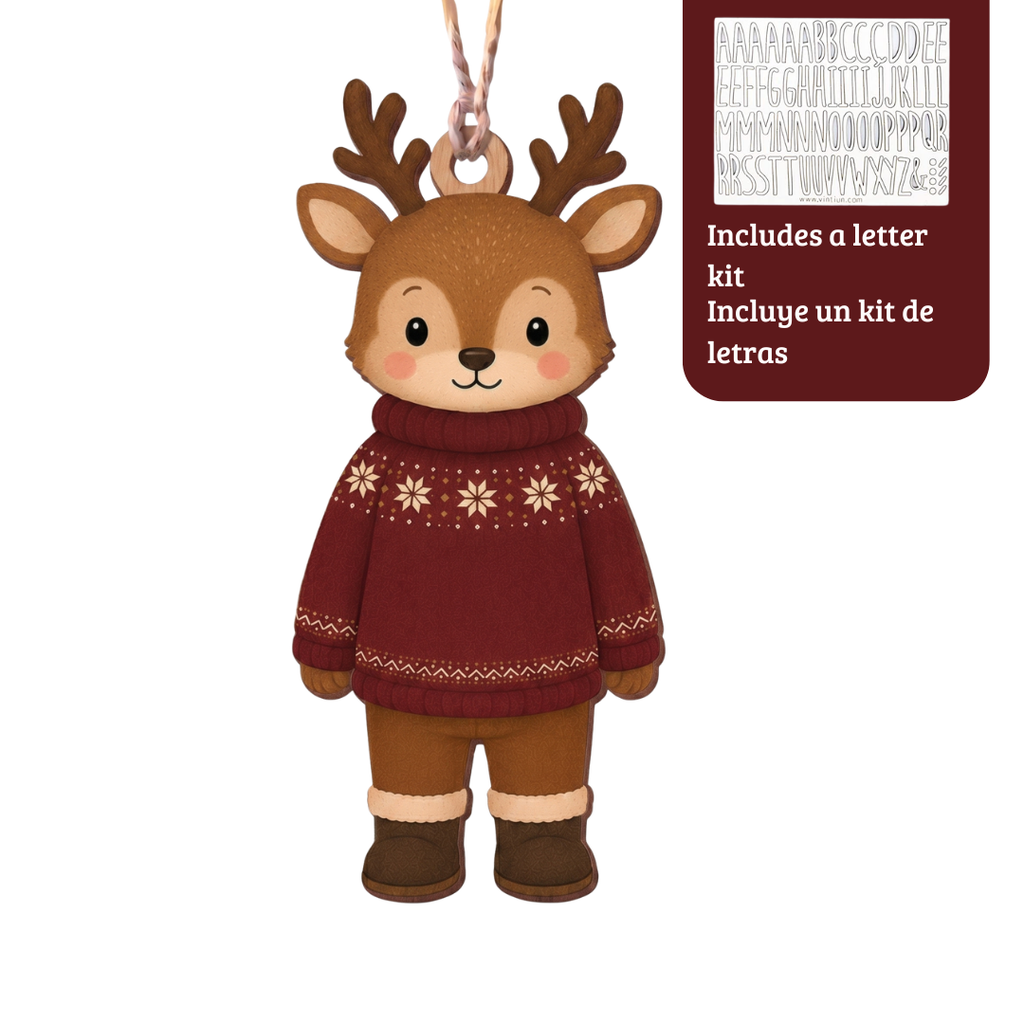 Adorno de Madera con Kit de Iniciales – Animal Invernal 🎄✨