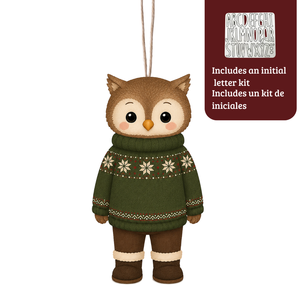 Adorno de Madera con Kit de Iniciales – Animal Invernal 🎄✨