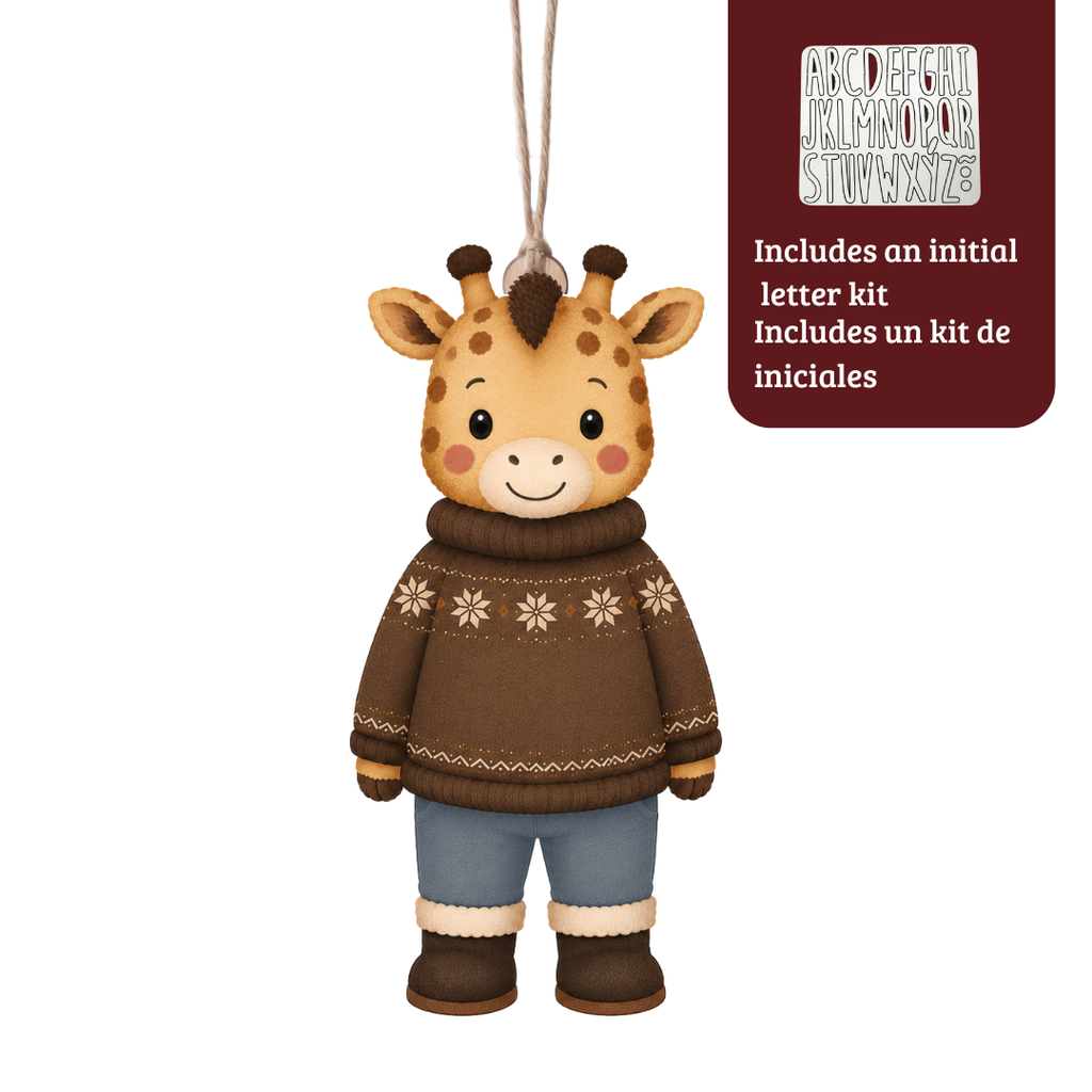 Adorno de Madera con Kit de Iniciales – Animal Invernal 🎄✨
