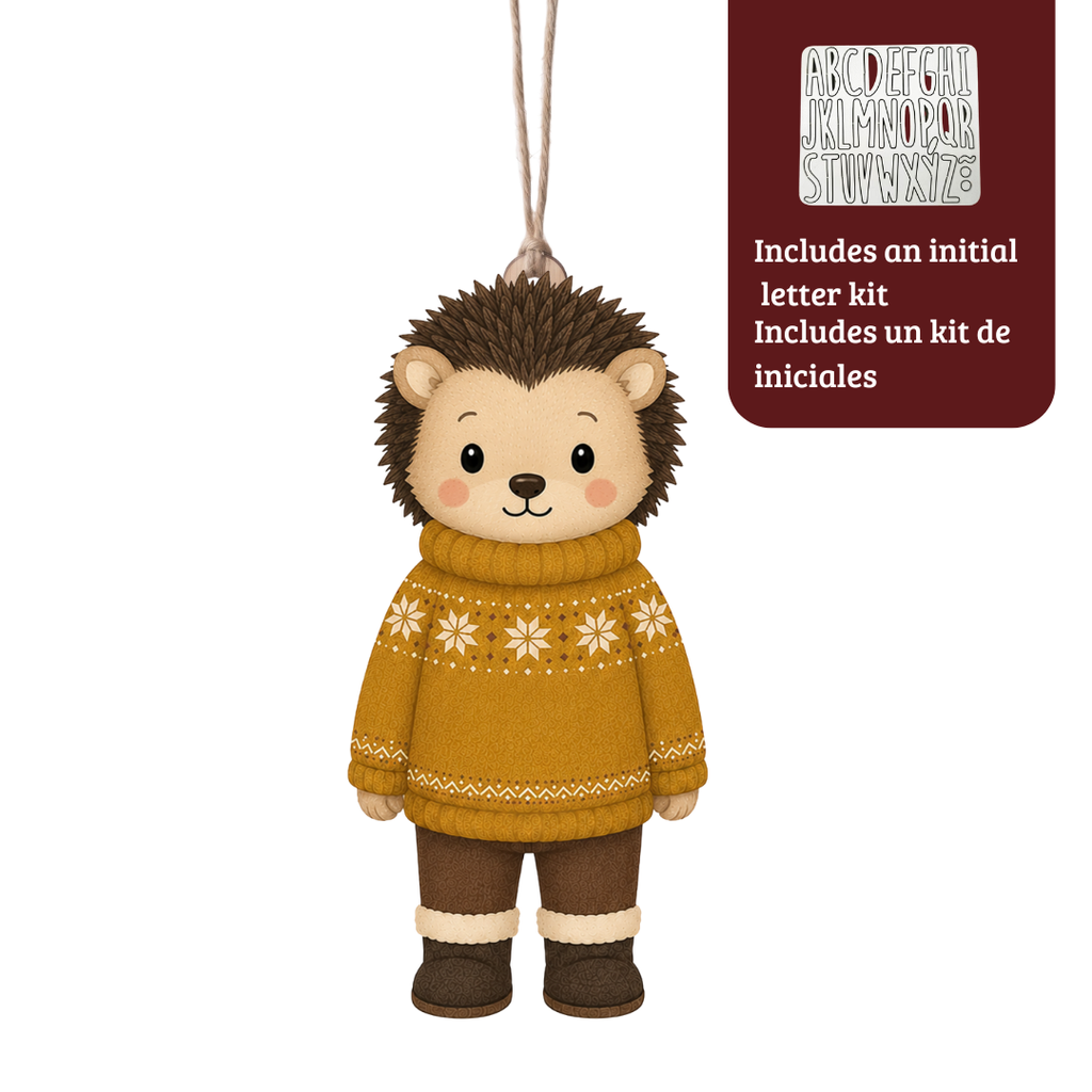Adorno de Madera con Kit de Iniciales – Animal Invernal 🎄✨