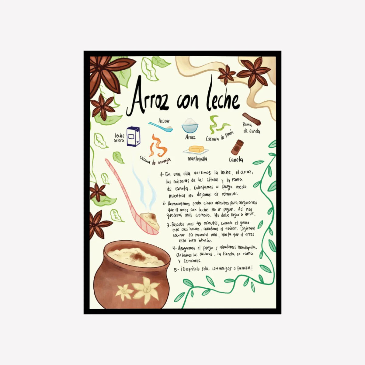 Lámina Decorativa "Receta de Arroz con Leche"