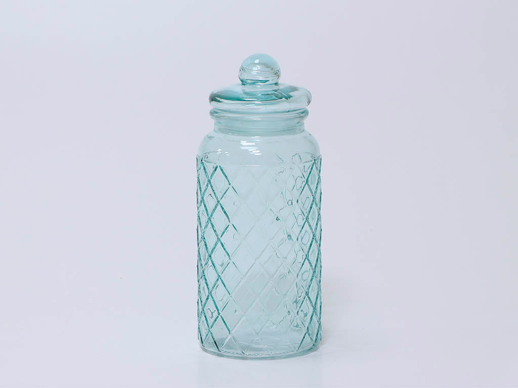 Bote de Cristal Grabado Azul