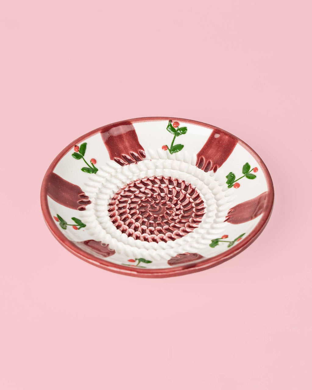 Plato Rallador de Cerámica Artesanal Christmas Holly – 12,5 cm 🎄❤️