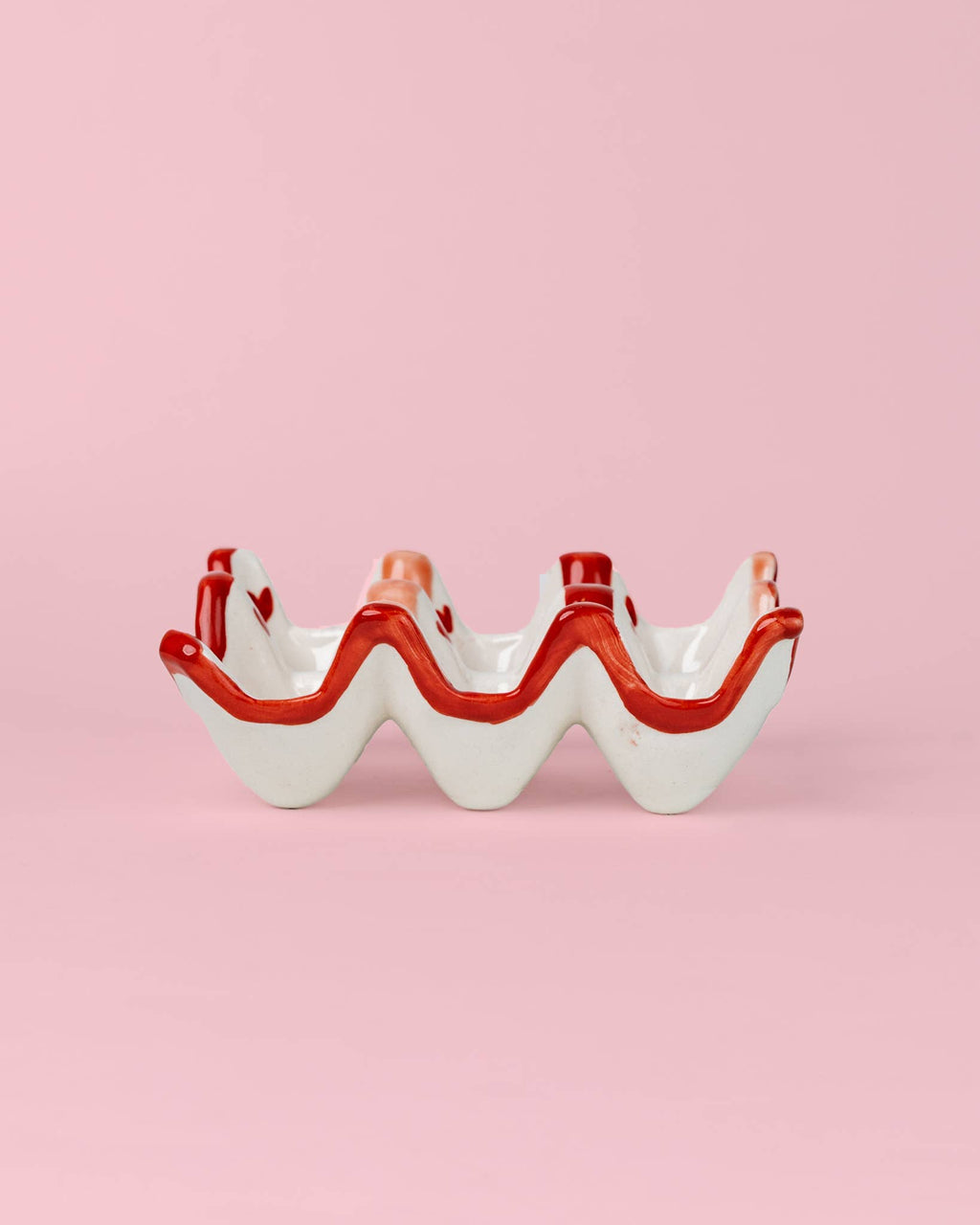 Huevera de Cerámica Artesanal Sweetheart – Rosa y Rojo · 6 Huevos ❤️🥚