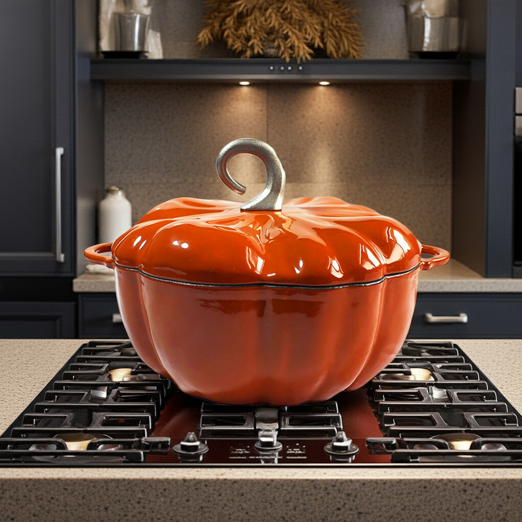 Olla Cocotte Calabaza – Hierro Fundido Esmaltado Naranja 🎃🍂