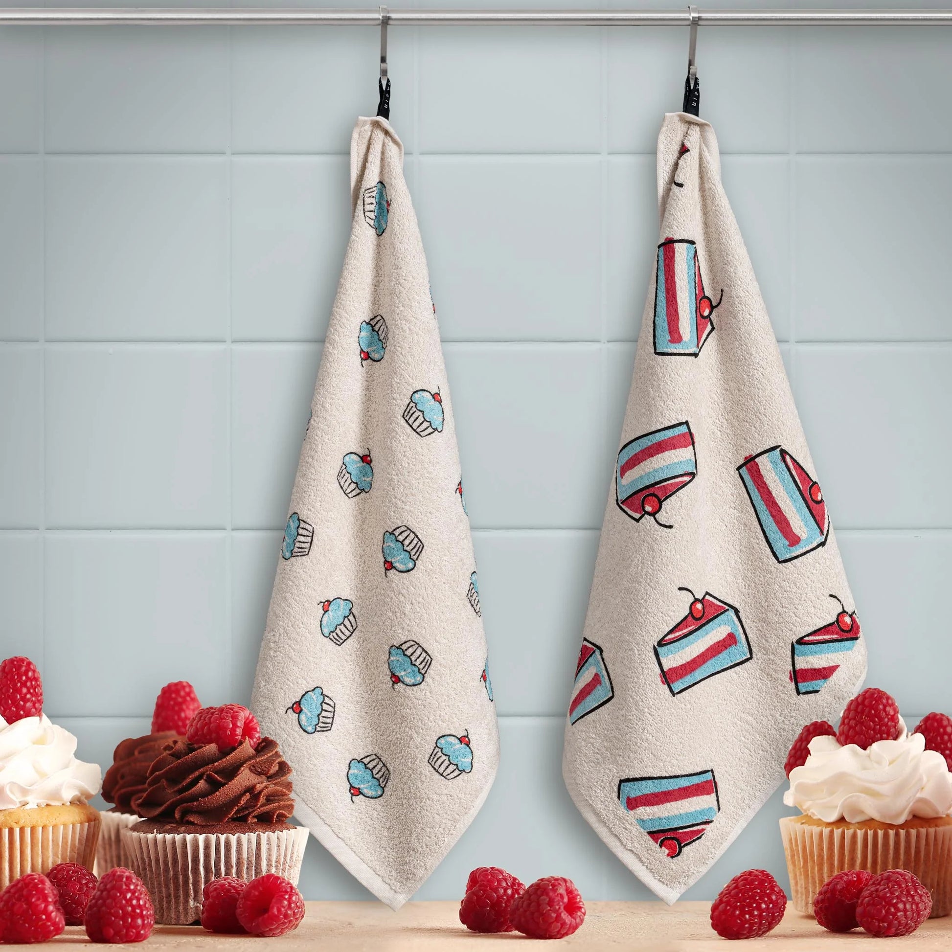 Cup cakes blue paño de cocina