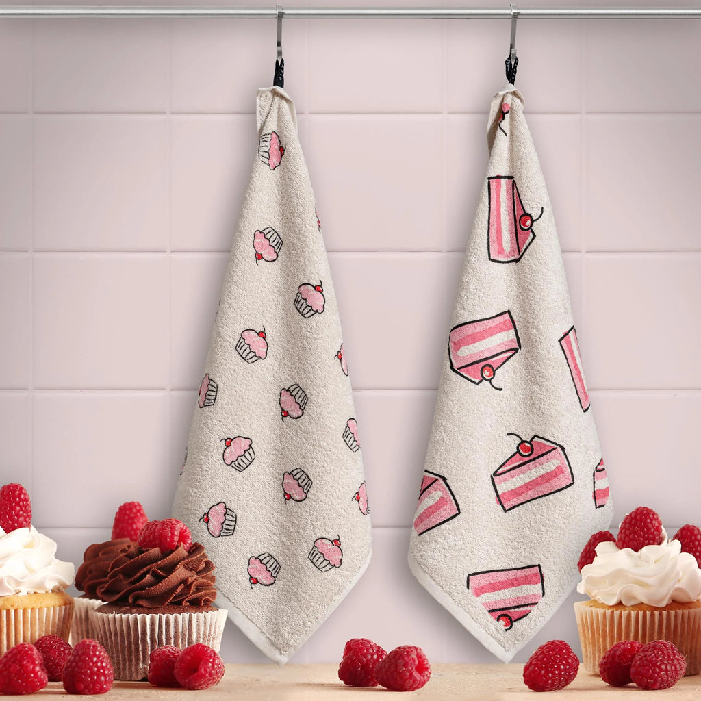 Cup cakes pink paño de cocina