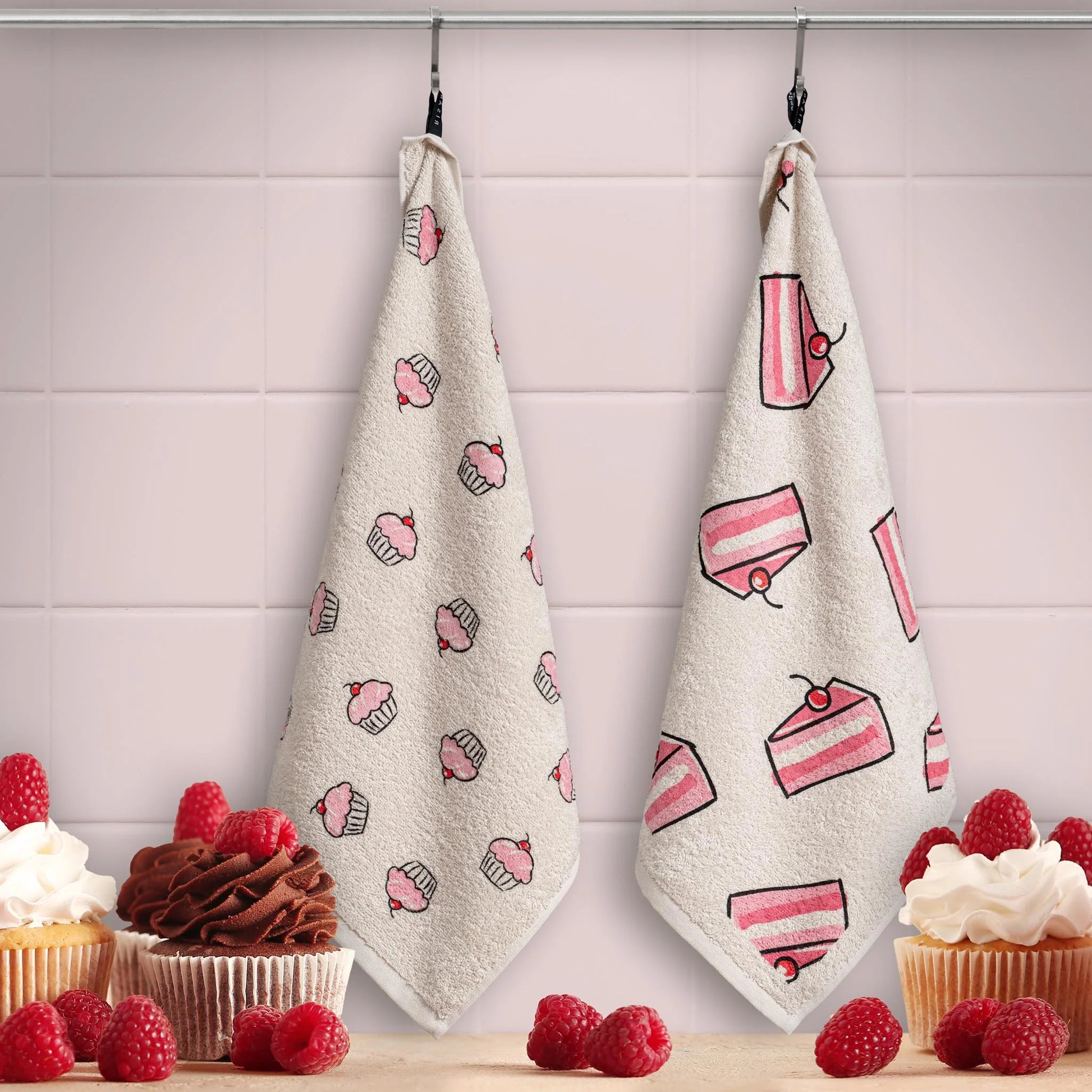 Cup cakes pink paño de cocina