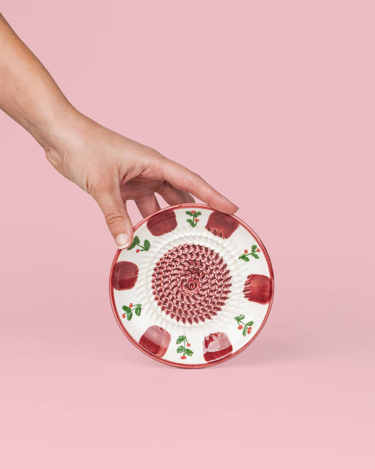 Plato Rallador de Cerámica Artesanal Christmas Holly – 12,5 cm 🎄❤️