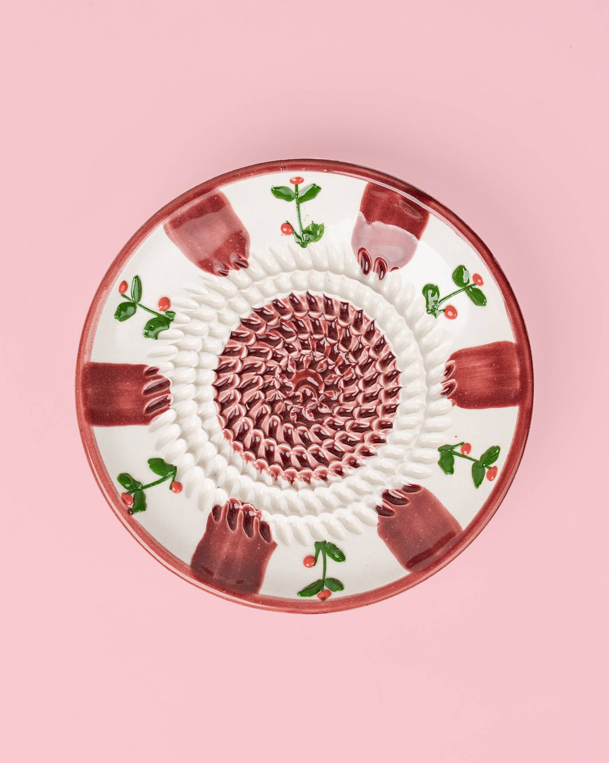 Plato Rallador de Cerámica Artesanal Christmas Holly – 12,5 cm 🎄❤️
