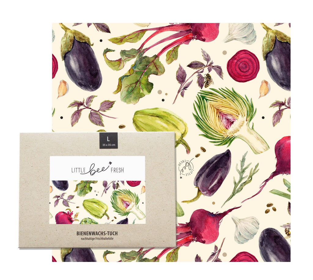 Paño de cera de abeja orgánico - Vegetales tamaño L - 35 x 35 cm