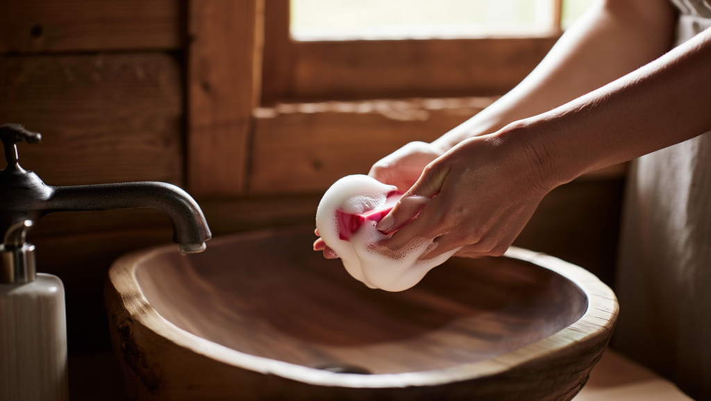 Jabón Artesanal Frambuesa Brillante 🍓✨