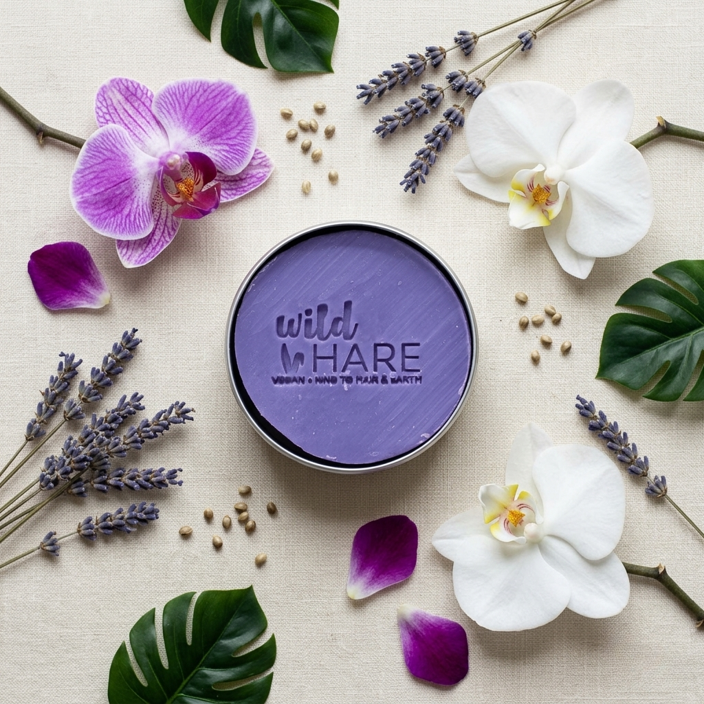 Champú Sólido Wild Hare – Orquídea · Reparar y Crecer  60 g