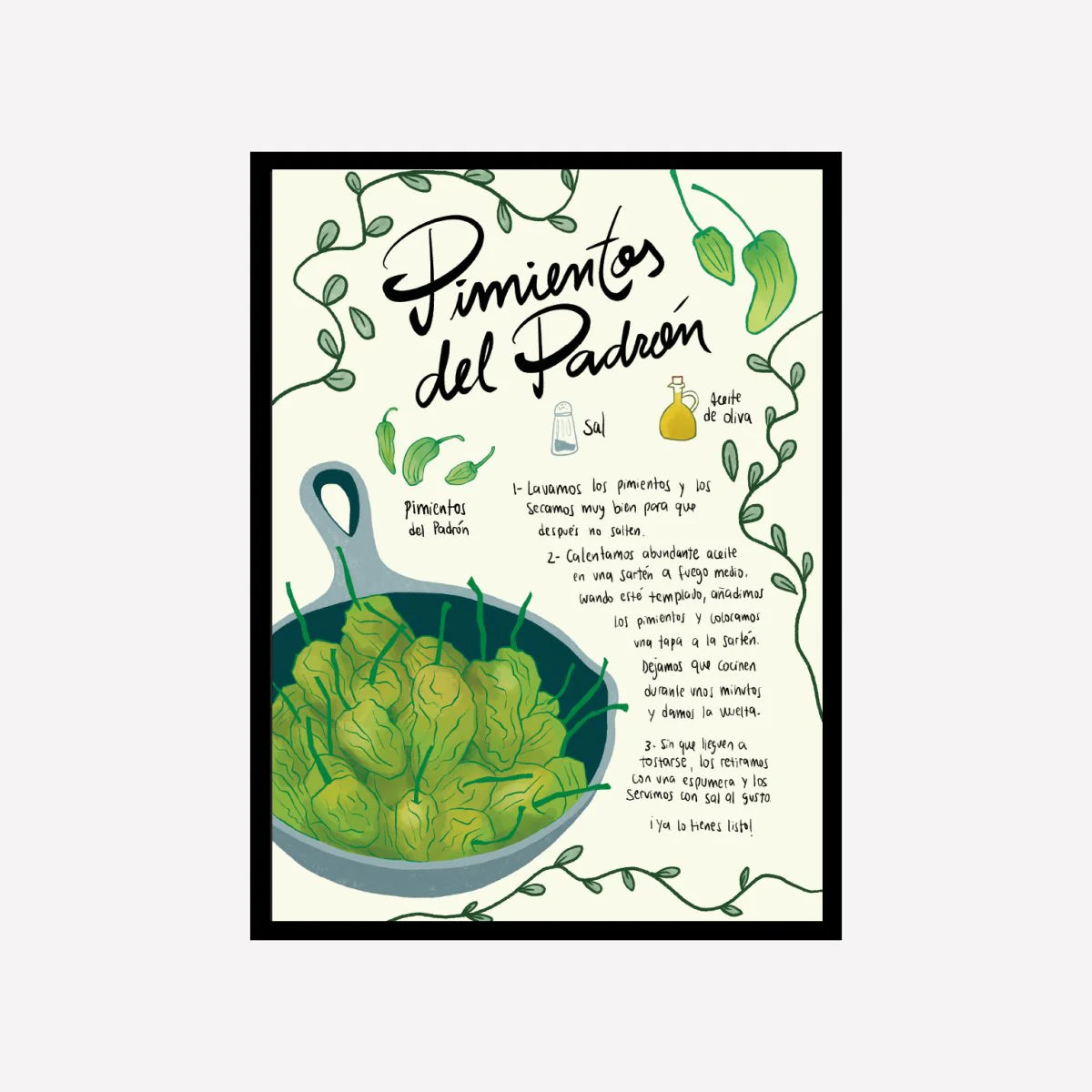 Lámina Decorativa "Receta de Pimientos de Padrón"